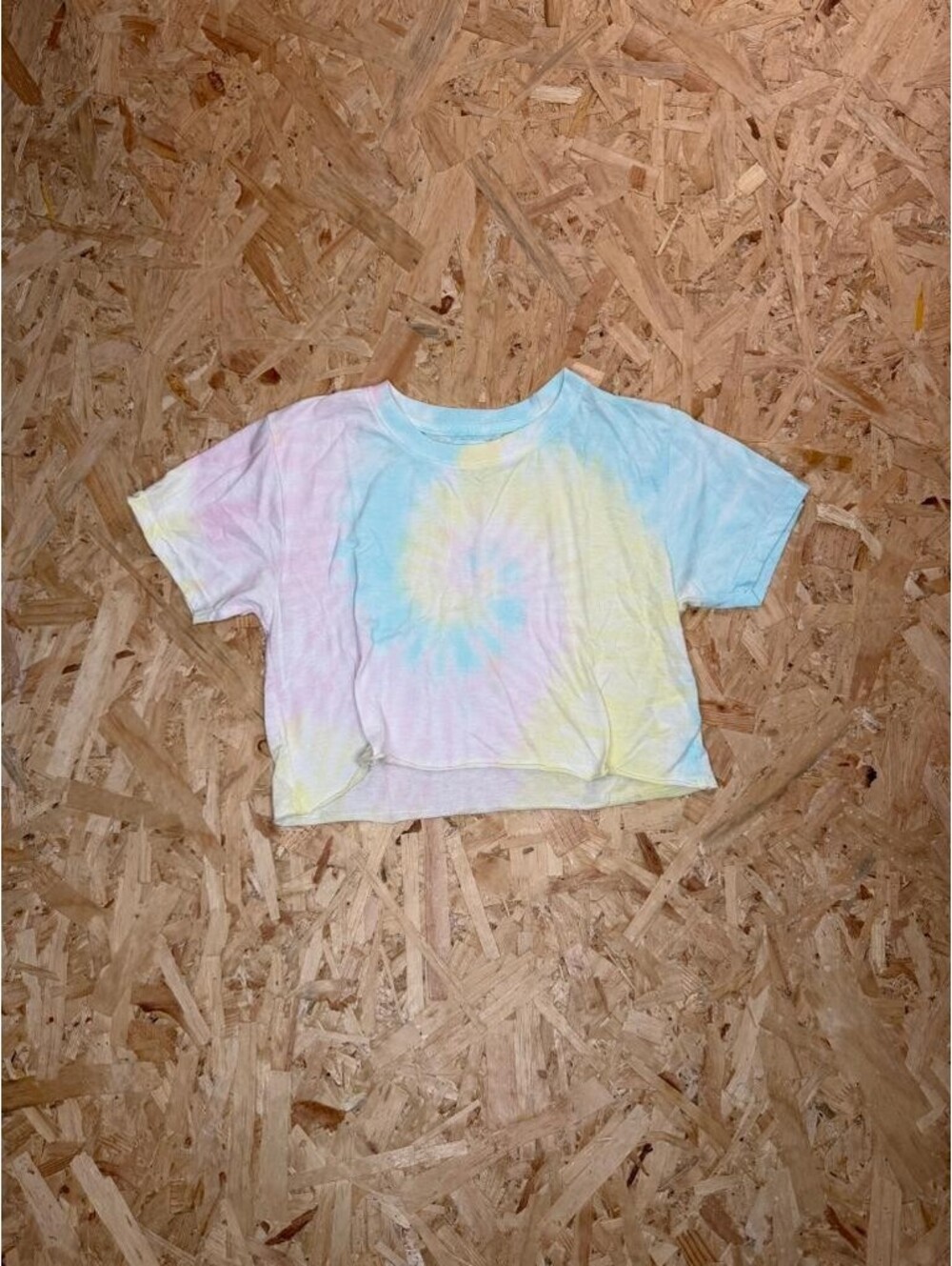 Dreamsicle Tie Dye Crop Top Womens Small Pastel Pink Yellow Blue Short Sleeve